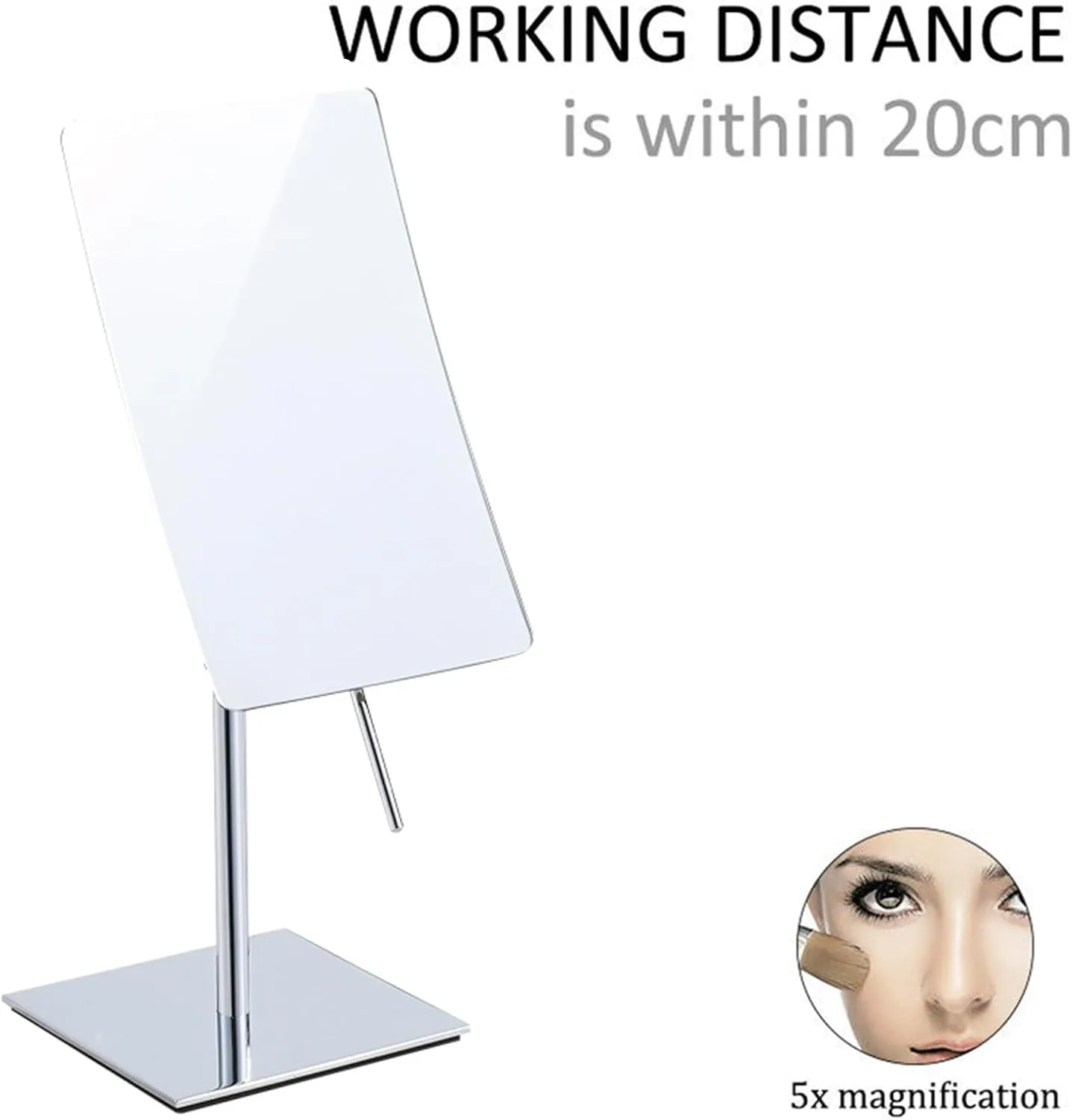 Chrome Standing Tabletop Makeup Mirror, Rotation Magnification Beauty Cosmetic Mirror, Men's HD Shaving Mirror, Vanity Mirror for Beauty Salon, Jewelry Store Countertop Mirror,A,5X