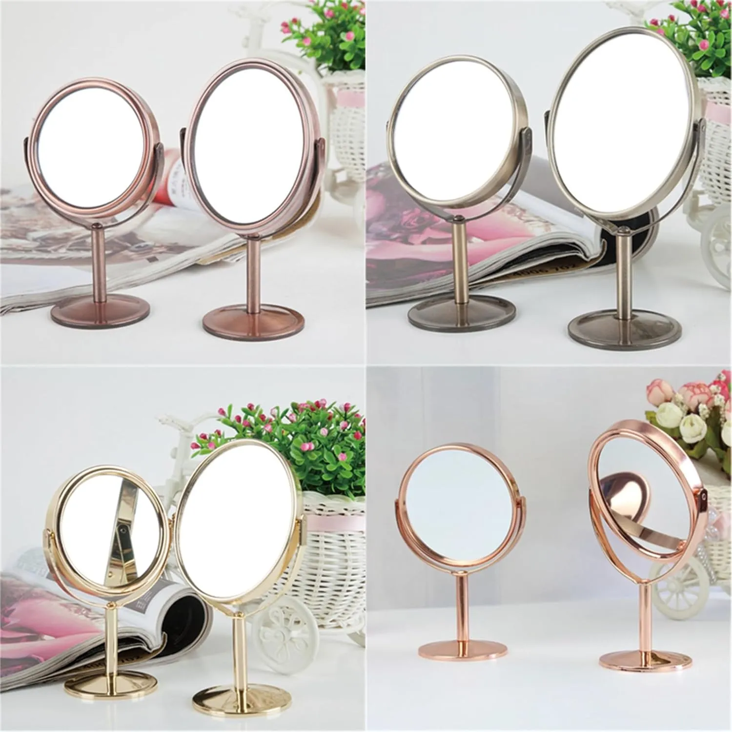 Chrome Tabletop Rotation Makeup Mirror, 1X and 2X Magnification Cosmetic Mirror, Removable Standing Hd Shaving Mirror, Exhibit Beauty Mirror for Countertop,A,3 Inch