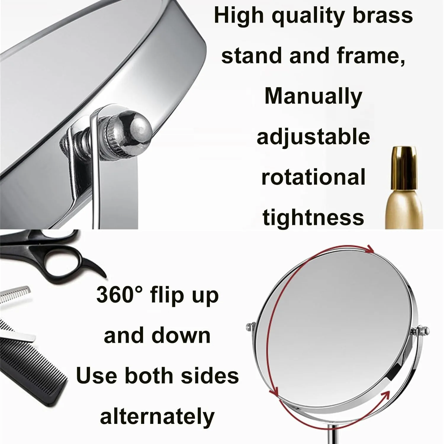 Chrome Tabletop Rotation Makeup Mirror, 1X and 2X Magnification Cosmetic Mirror, Removable Standing Hd Shaving Mirror, Exhibit Beauty Mirror for Countertop,A,3 Inch