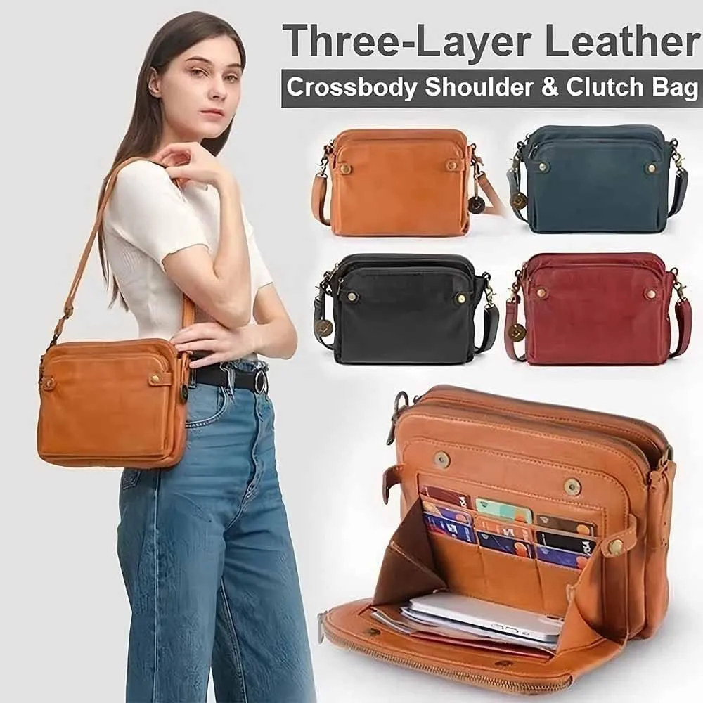 Classic Leather Crossbody Bag for Women with Multiple Compartments & Adjustable Shoulder Strap