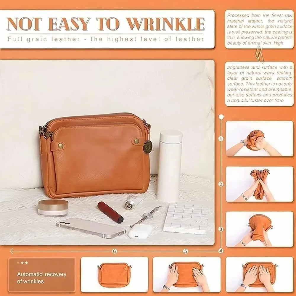 Classic Leather Crossbody Bag for Women with Multiple Compartments & Adjustable Shoulder Strap