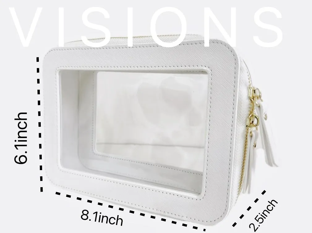 Clear Cosmetic Bag for Women | Waterproof Travel Toiletry Organizer with TSA Lock | Zippered Makeup Bag | Clear Storage Bag for Vacation & Gym（White,Medium