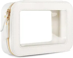 Clear Cosmetic Bag for Women | Waterproof Travel Toiletry Organizer with TSA Lock | Zippered Makeup Bag | Clear Storage Bag for Vacation & Gym（White,Medium