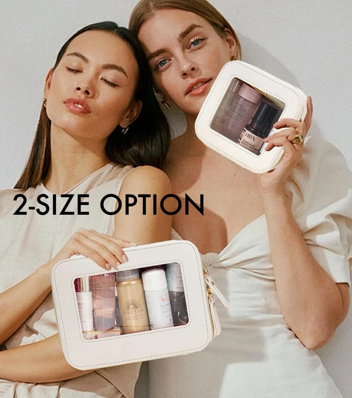 Clear Cosmetic Bag for Women | Waterproof Travel Toiletry Organizer with TSA Lock | Zippered Makeup Bag | Clear Storage Bag for Vacation & Gym（White,Medium