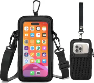 Clear Phone Purse Crossbody with Adjustable Strap, Cell Phone Pouch Around The Neck, Shoulder Holster with Wrist Strap, Small Crossbody Bags for Women Man Girl Boy