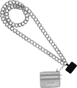 Clip and Go Double Link Chain (Silver - Silver Pouch) – Stylish Phone Lanyard Crossbody with Wallet for Women, Hands-Free Carrying and Adjustable Crossbody Chain Strap