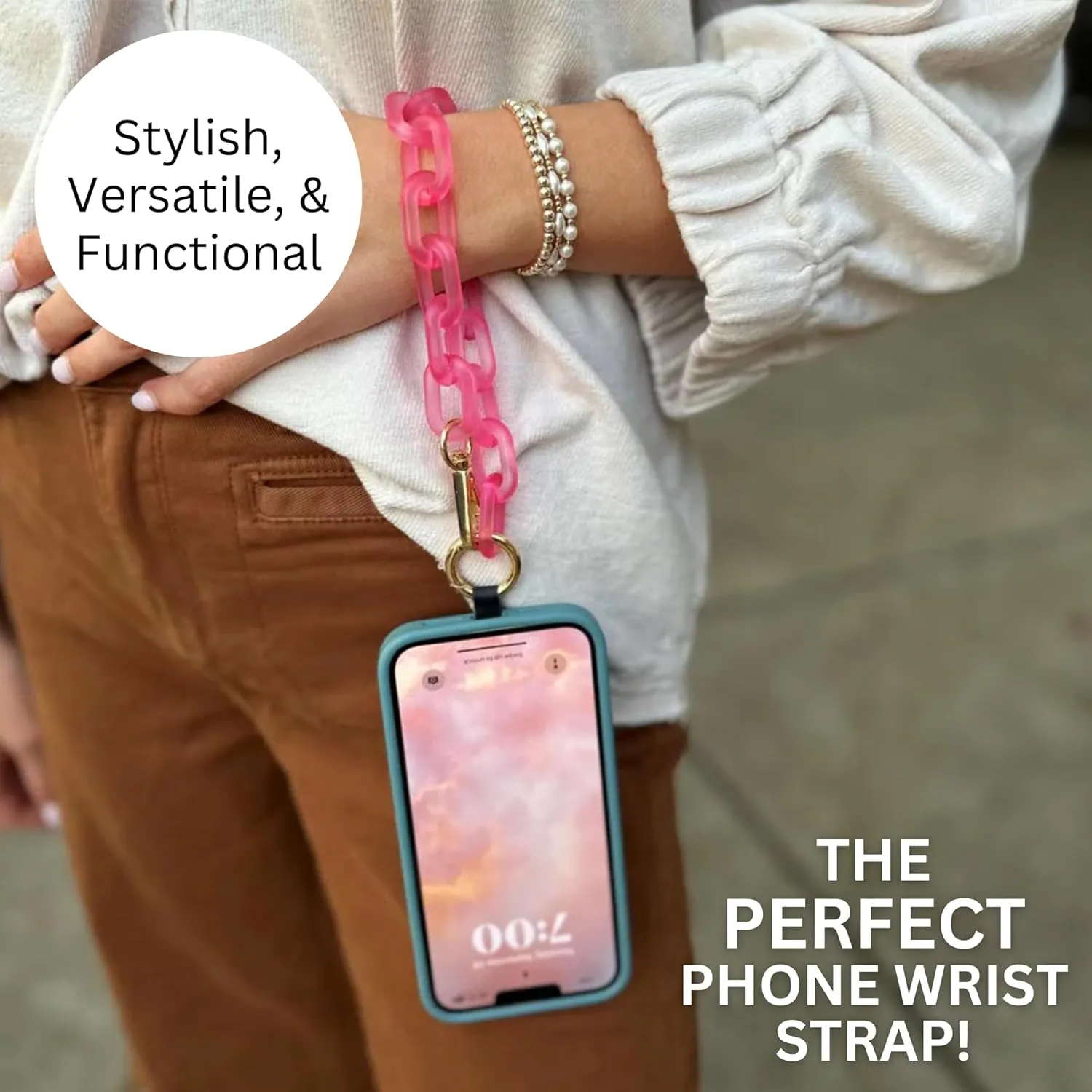 Clip and Go Phone Chain with Pouch (Hot Pink - Pink Pouch) – Stylish Phone Lanyard Crossbody with Wallet for Women, Hands-Free Carrying and Adjustable Crossbody Chain Strap