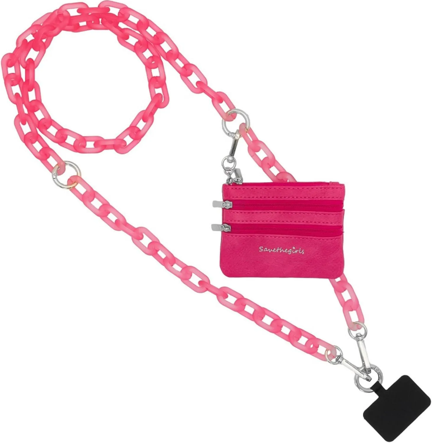 Clip and Go Phone Chain with Pouch (Hot Pink - Pink Pouch) – Stylish Phone Lanyard Crossbody with Wallet for Women, Hands-Free Carrying and Adjustable Crossbody Chain Strap