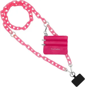 Clip and Go Phone Chain with Pouch (Hot Pink - Pink Pouch) – Stylish Phone Lanyard Crossbody with Wallet for Women, Hands-Free Carrying and Adjustable Crossbody Chain Strap