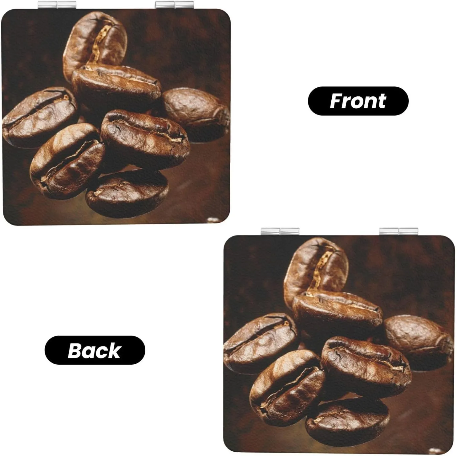 Coffee Beans Printed Square Pocket Makeup Mirror with 1X/2X Magnification, Portable Mini Travel Makeup Mirror for Travel Daily Work Beauty