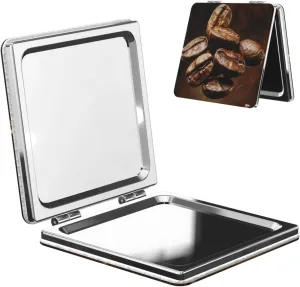 Coffee Beans Printed Square Pocket Makeup Mirror with 1X/2X Magnification, Portable Mini Travel Makeup Mirror for Travel Daily Work Beauty