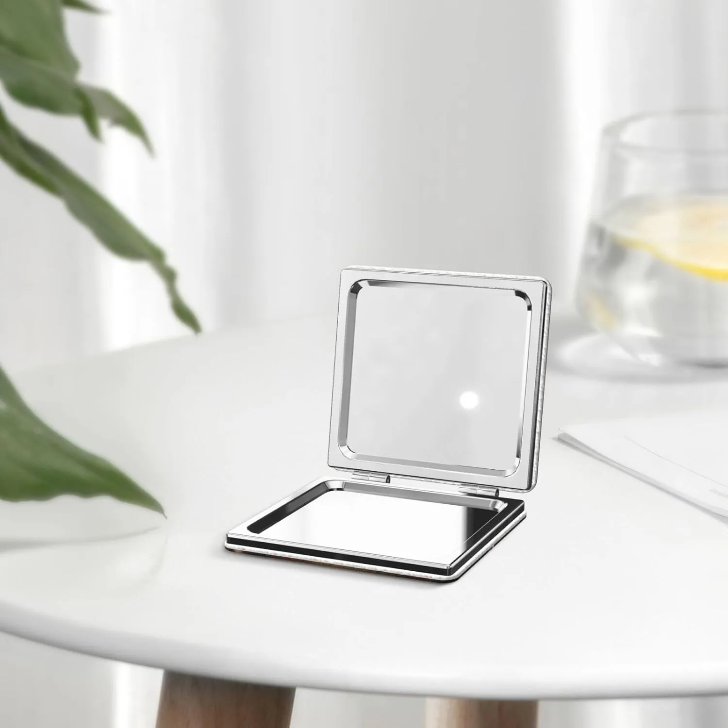 Coffee Beans Printed Square Pocket Makeup Mirror with 1X/2X Magnification, Portable Mini Travel Makeup Mirror for Travel Daily Work Beauty