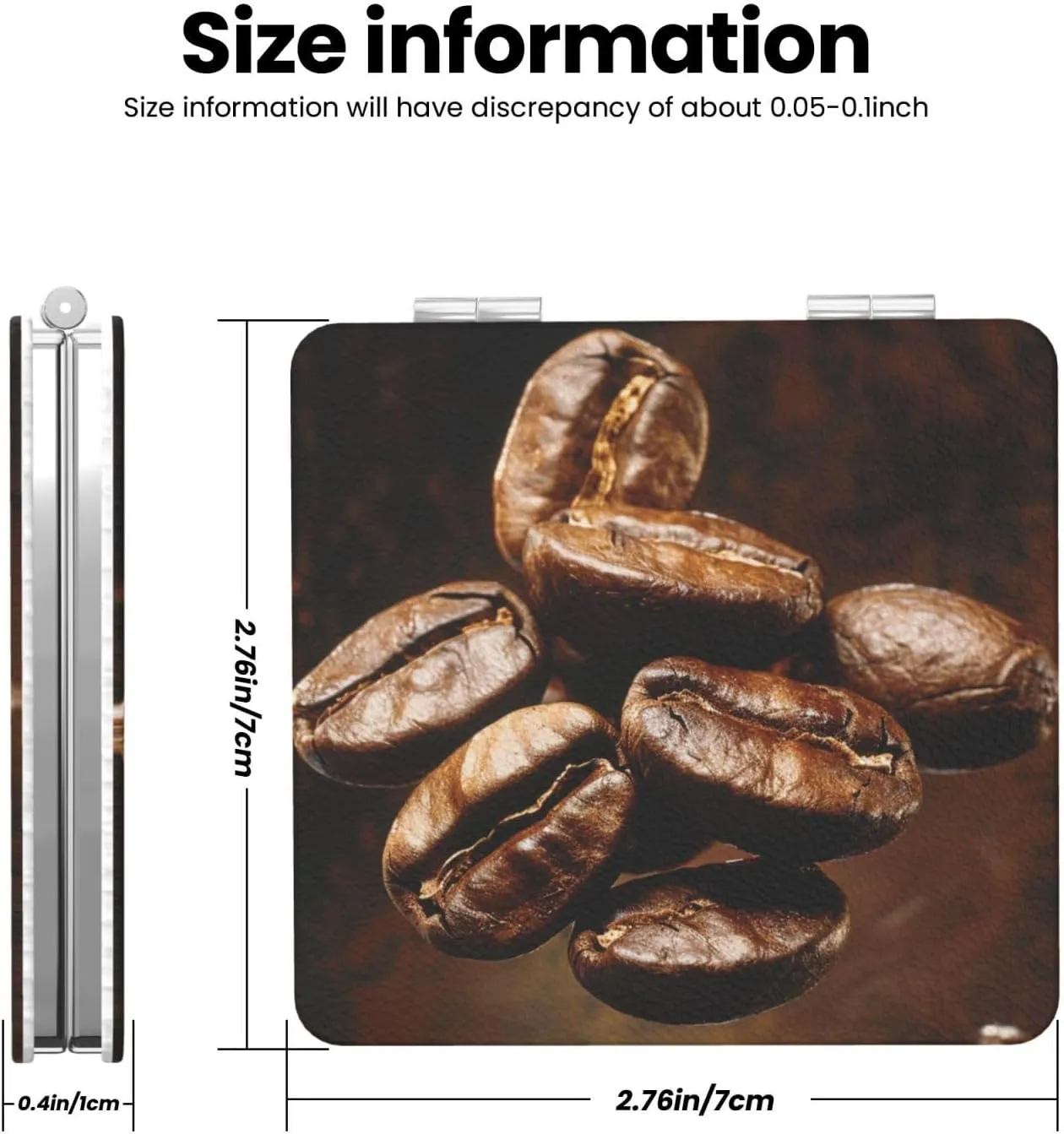 Coffee Beans Printed Square Pocket Makeup Mirror with 1X/2X Magnification, Portable Mini Travel Makeup Mirror for Travel Daily Work Beauty