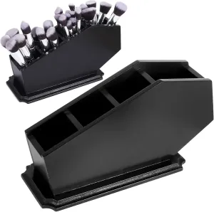 Coffin Brush Holder - Gothic Wooden Makeup Organizer for Vanity - Spooky Halloween Decor for Bathroom, Living Room or Bedroom - Witchy Gifts for Women -Black - 11x6x4 Inches