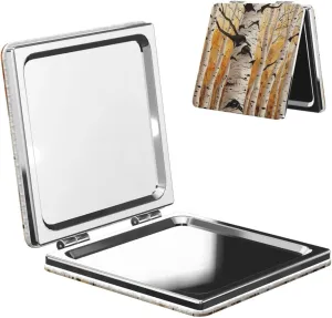 Colorful Birch Tree Printed Square Pocket Makeup Mirror with 1X/2X Magnification, Portable Mini Travel Makeup Mirror for Travel Daily Work Beauty