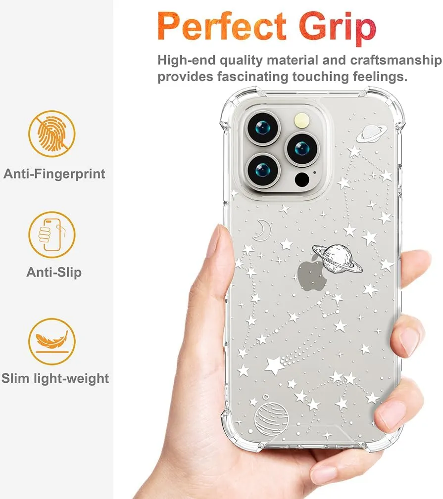 Compatible with iPhone 16 Pro Case Clear Cute for Women - Rugged Phone Cases Funda Protector Cover Skin (Universe Stars Planets Galaxy Space Moon)