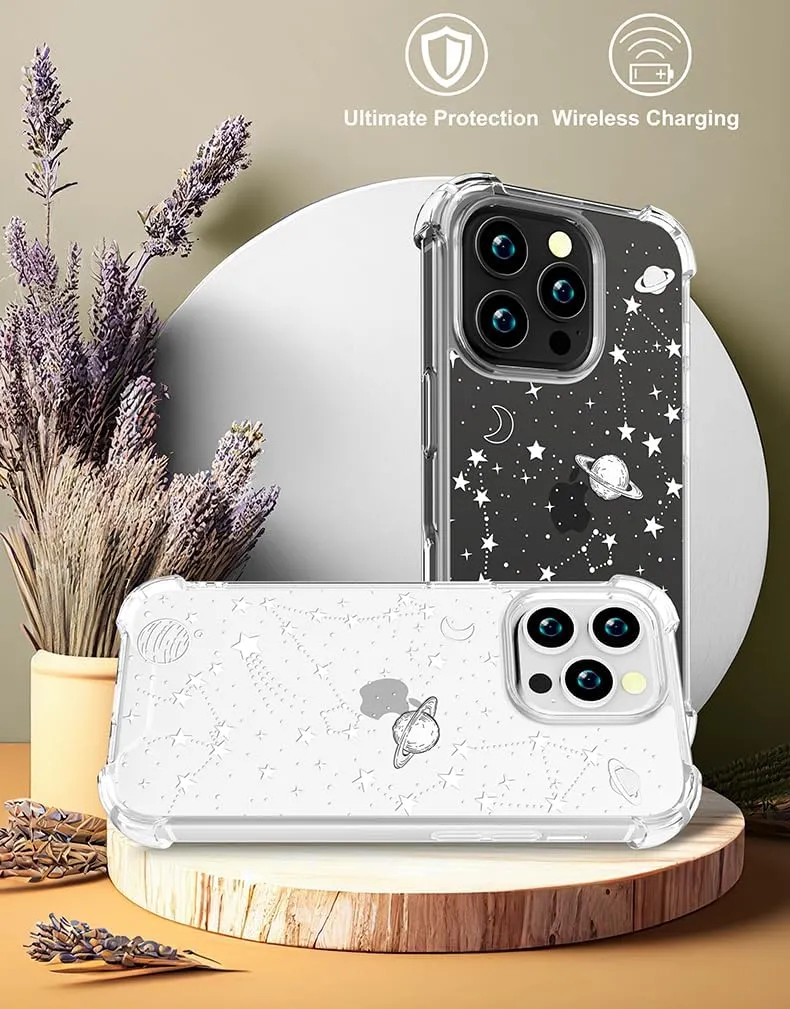 Compatible with iPhone 16 Pro Case Clear Cute for Women - Rugged Phone Cases Funda Protector Cover Skin (Universe Stars Planets Galaxy Space Moon)