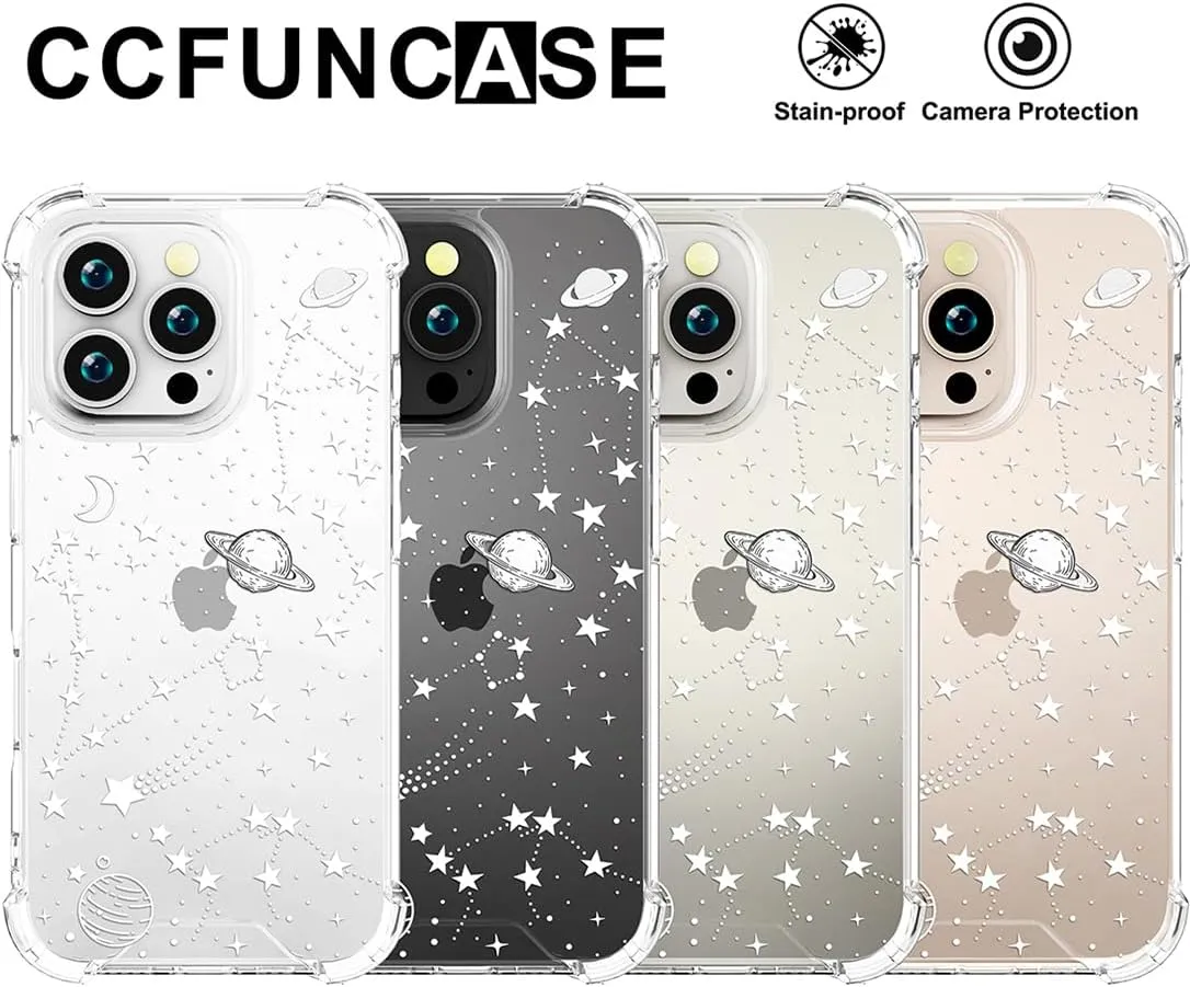 Compatible with iPhone 16 Pro Case Clear Cute for Women - Rugged Phone Cases Funda Protector Cover Skin (Universe Stars Planets Galaxy Space Moon)