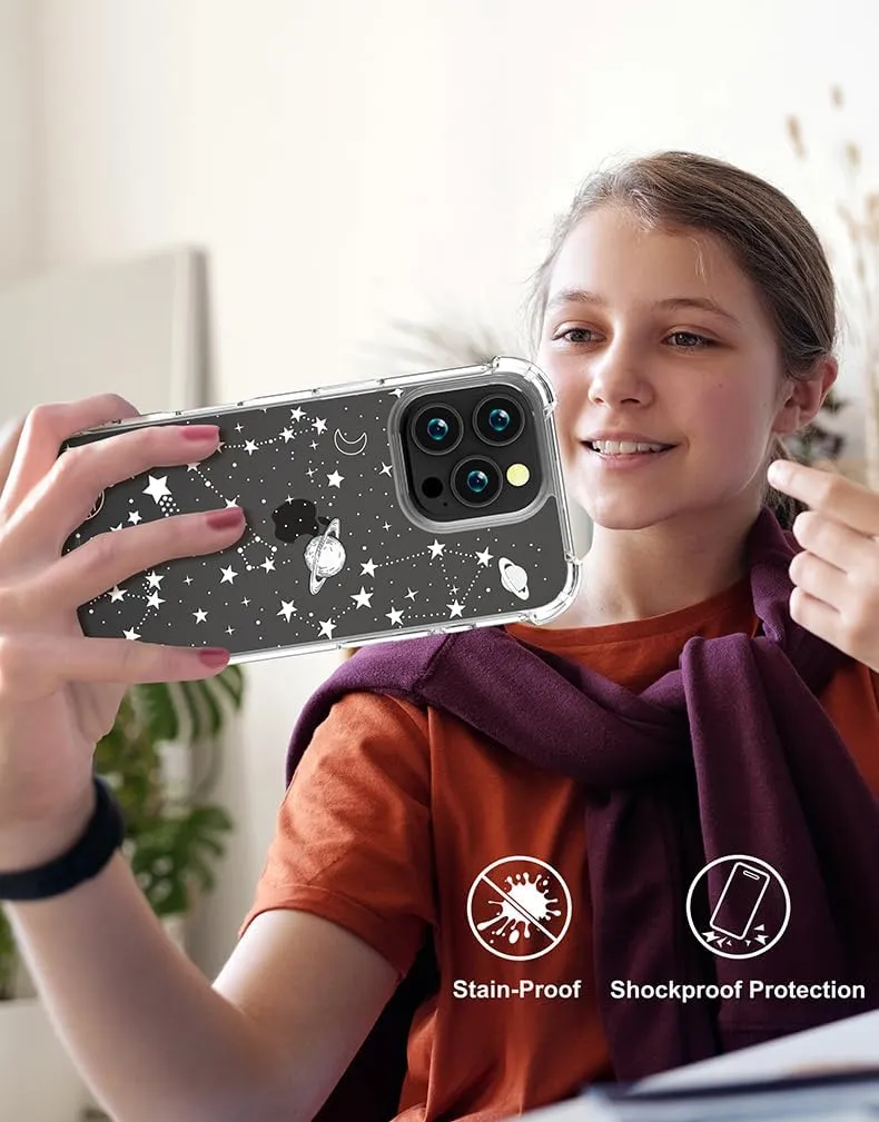 Compatible with iPhone 16 Pro Case Clear Cute for Women - Rugged Phone Cases Funda Protector Cover Skin (Universe Stars Planets Galaxy Space Moon)
