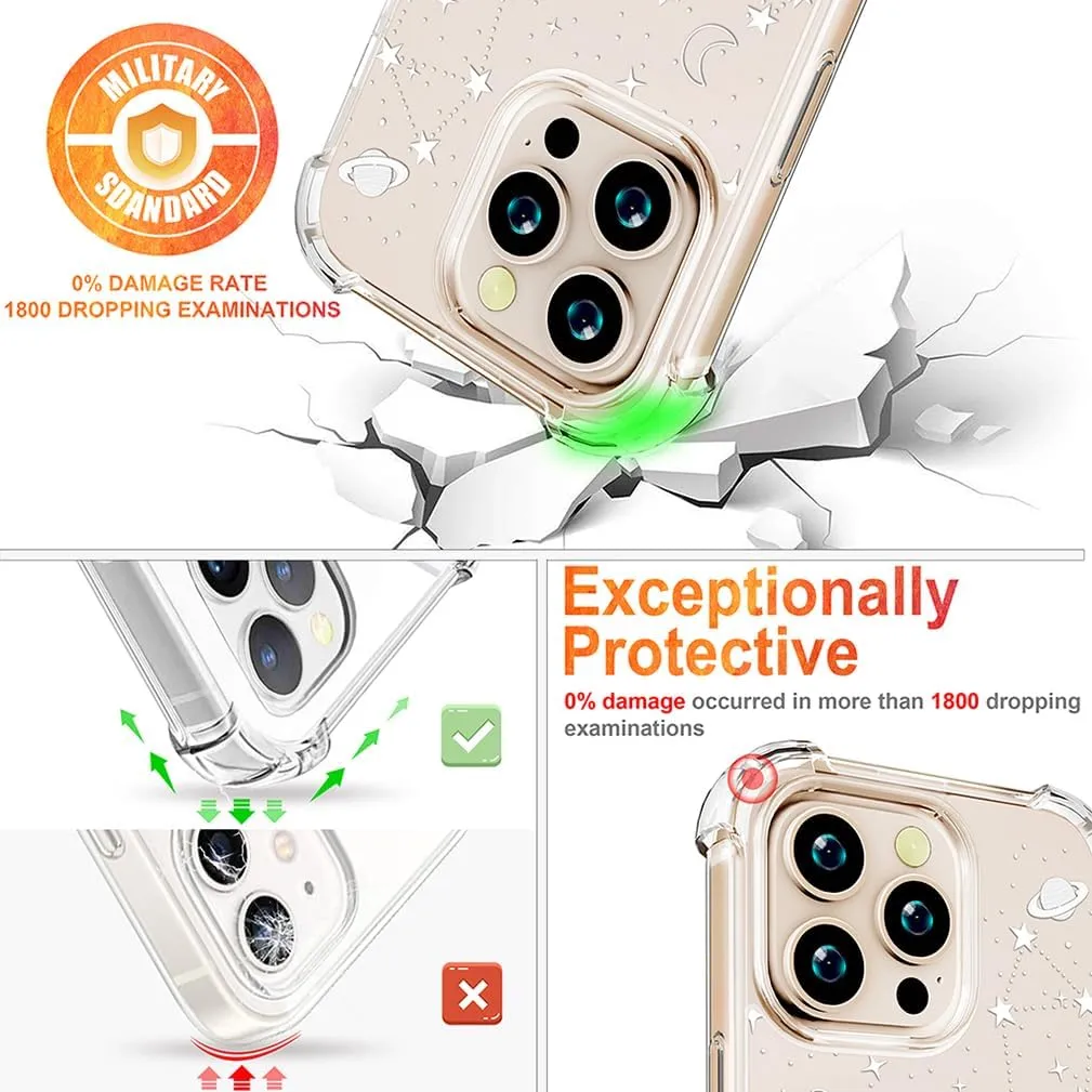 Compatible with iPhone 16 Pro Case Clear Cute for Women - Rugged Phone Cases Funda Protector Cover Skin (Universe Stars Planets Galaxy Space Moon)