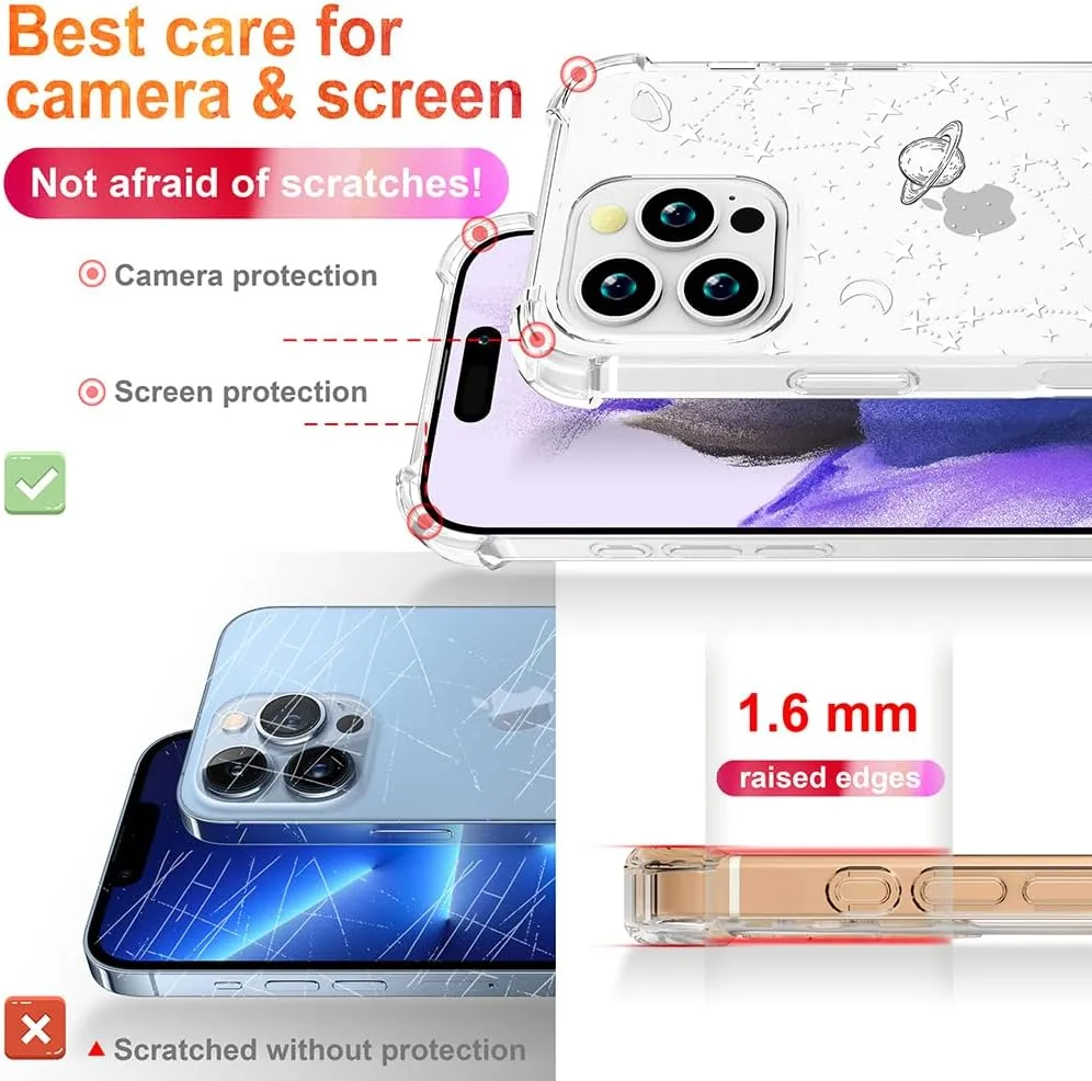 Compatible with iPhone 16 Pro Case Clear Cute for Women - Rugged Phone Cases Funda Protector Cover Skin (Universe Stars Planets Galaxy Space Moon)