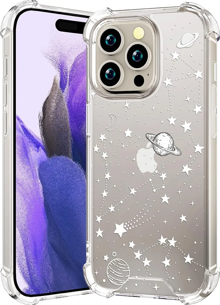 Compatible with iPhone 16 Pro Case Clear Cute for Women - Rugged Phone Cases Funda Protector Cover Skin (Universe Stars Planets Galaxy Space Moon)