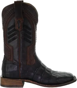 CORRAL MEN'S OIL BROWN CAIMAN EMBROIDERY & WOVEN SHAFT SQ. TOE, LEATHER SOLE, WESTERN A3878