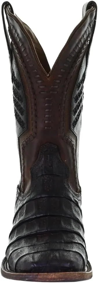 CORRAL MEN'S OIL BROWN CAIMAN EMBROIDERY & WOVEN SHAFT SQ. TOE, LEATHER SOLE, WESTERN A3878