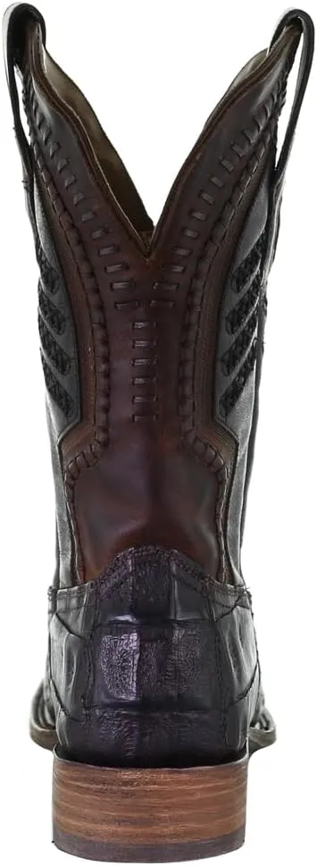 CORRAL MEN'S OIL BROWN CAIMAN EMBROIDERY & WOVEN SHAFT SQ. TOE, LEATHER SOLE, WESTERN A3878