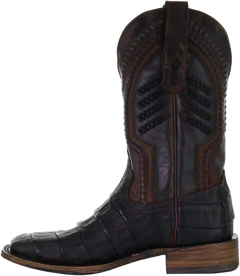 CORRAL MEN'S OIL BROWN CAIMAN EMBROIDERY & WOVEN SHAFT SQ. TOE, LEATHER SOLE, WESTERN A3878