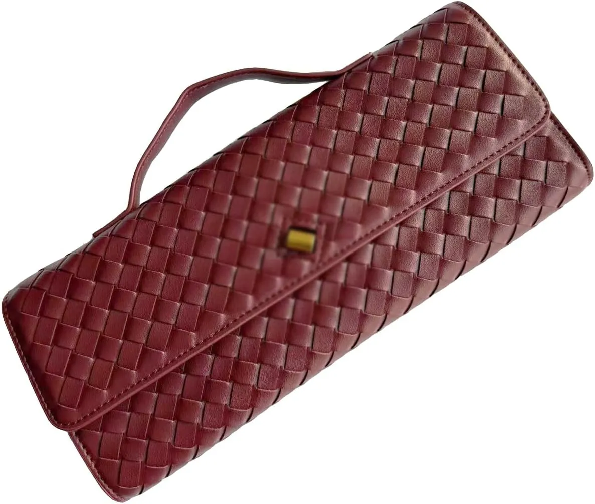 Covelin Women's Handmade Woven Evening Bag Leather Shoulder Clutch Handbag Fashion Crossbody Purse