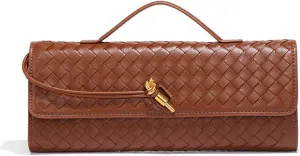 Covelin Women's Handmade Woven Evening Bag Leather Shoulder Clutch Handbag Fashion Crossbody Purse