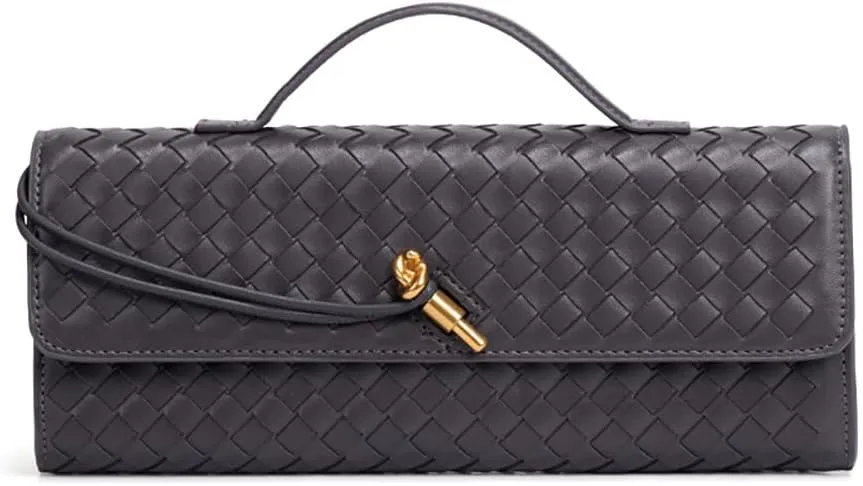 Covelin Women's Handmade Woven Evening Bag Leather Shoulder Clutch Handbag Fashion Crossbody Purse