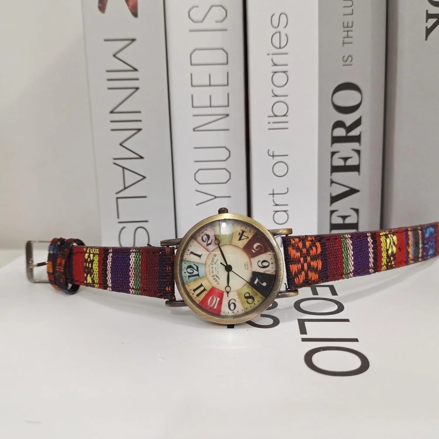 Creative Multicolor Watch for Women Woven Strap Fashion Rainbow Pattern Women's Watches Boho Hippie Watch Casual Style Wonderful Ladies Gift