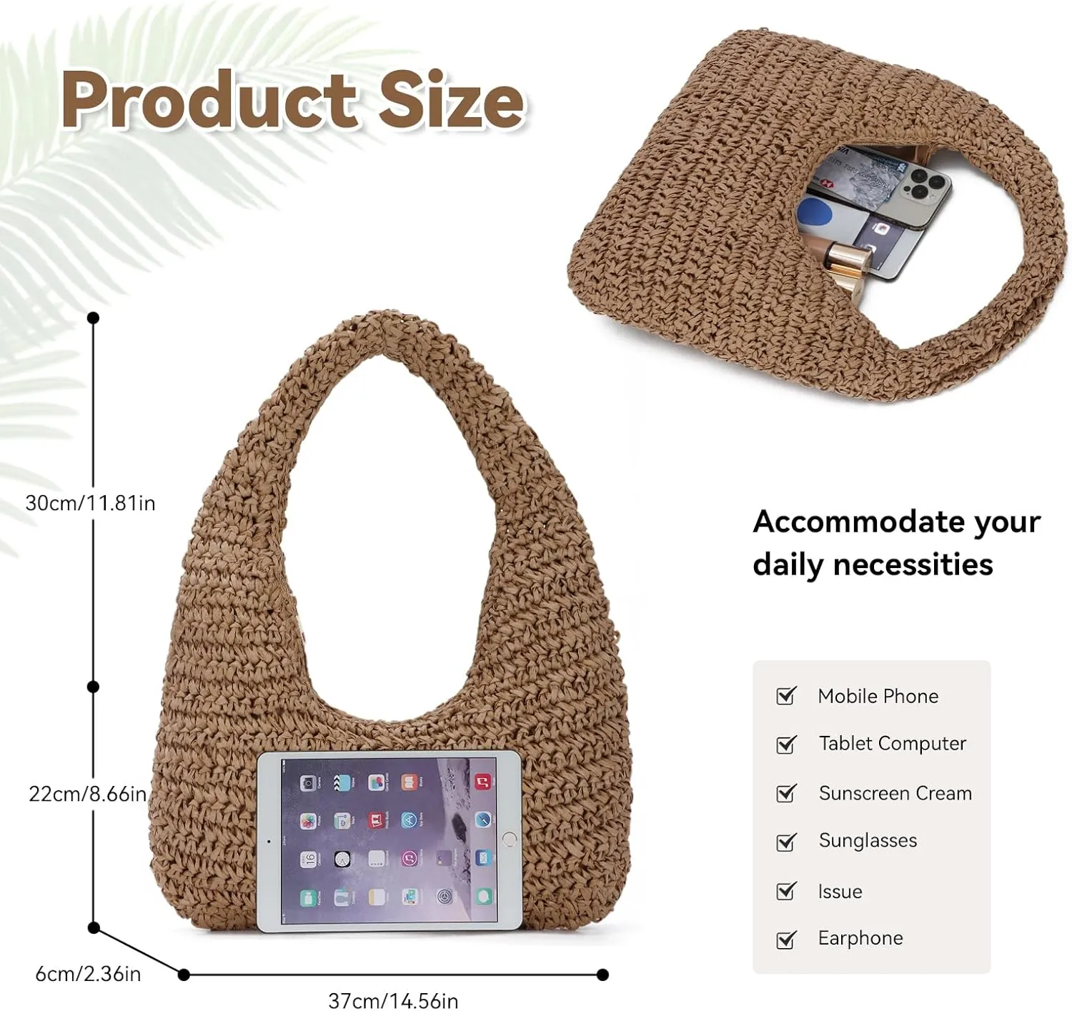 Crescent Straw Purse for Women Summer Beach Raffia Hobo Handbag Woven Tote 2025