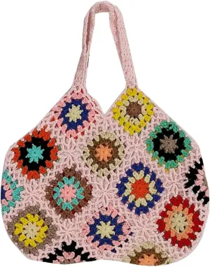Crochet Handbags for Women Knitted Handmade Shouder Bag Colorful Summer Tote Woven Top Handle Purse Vacation