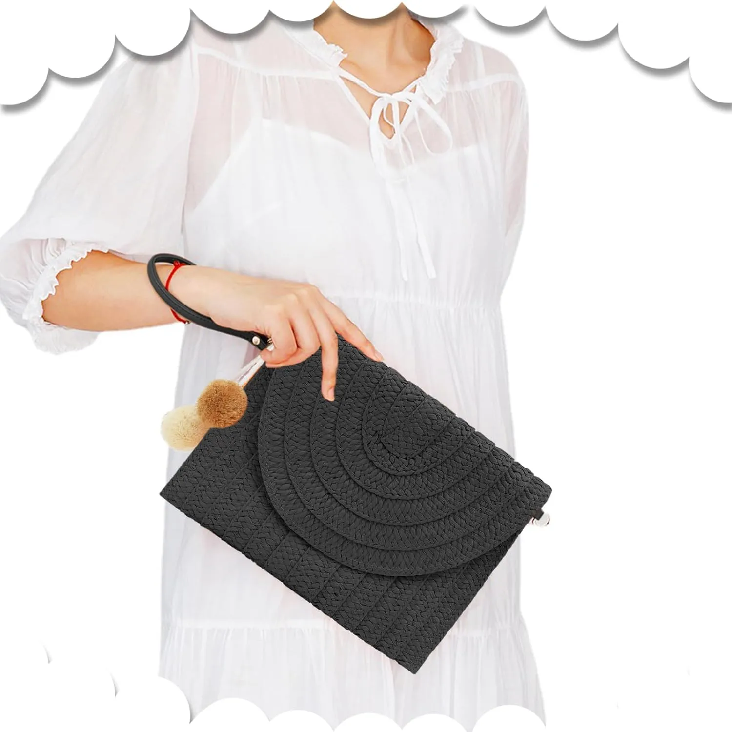 Crossbody Bags for Women, Straw Clutch Purses, Bohemian Handmade Woven Envelope Package