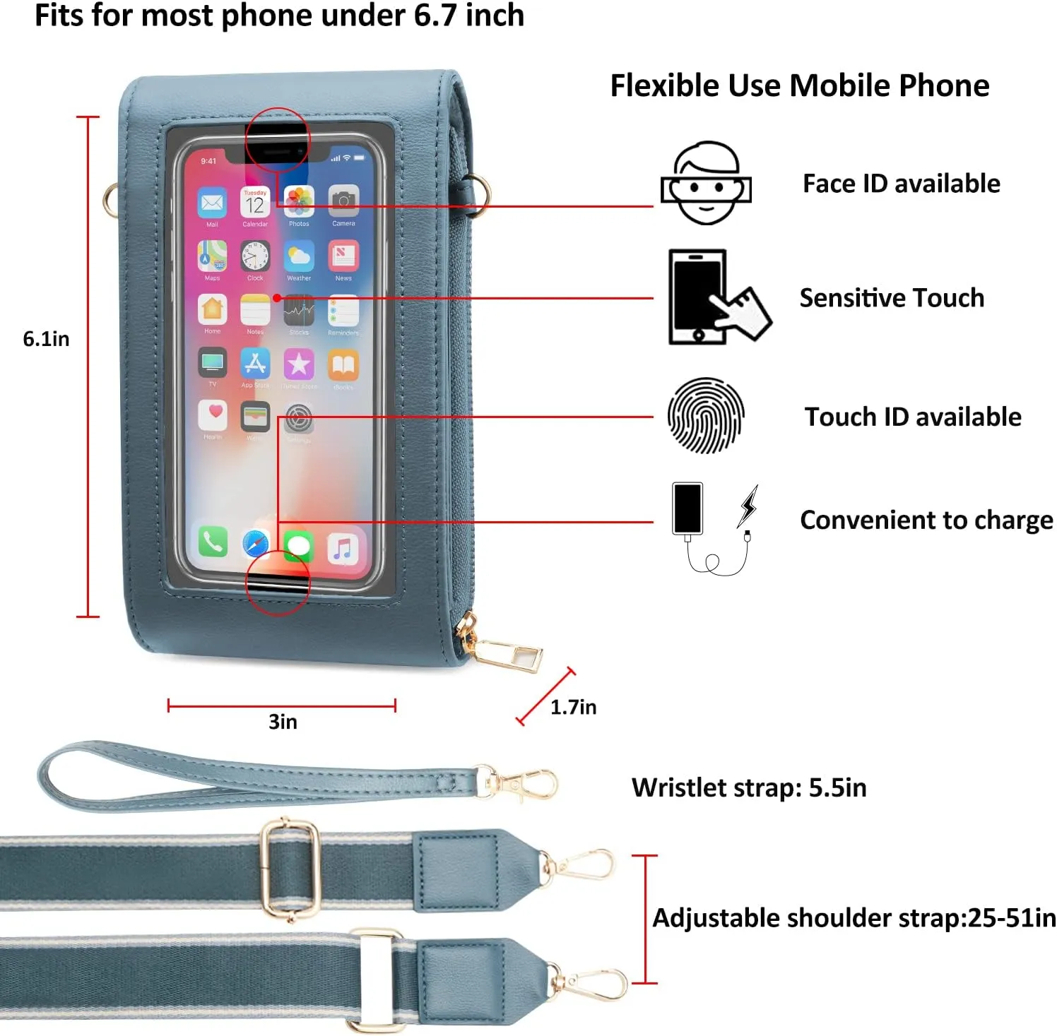 CrossBody Bags with Touchscreen Cell Phone Purse Window Zipper Pocket,RFID Blocking Card Holder iPhone bag for Women