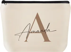 Custom Travel Makeup Bag with Initial & Name, Bridesmaids Gifts, Personalized Cosmetic Bag for Bridal Shower Gift, Birthday Gift for Girls (Initial 02)