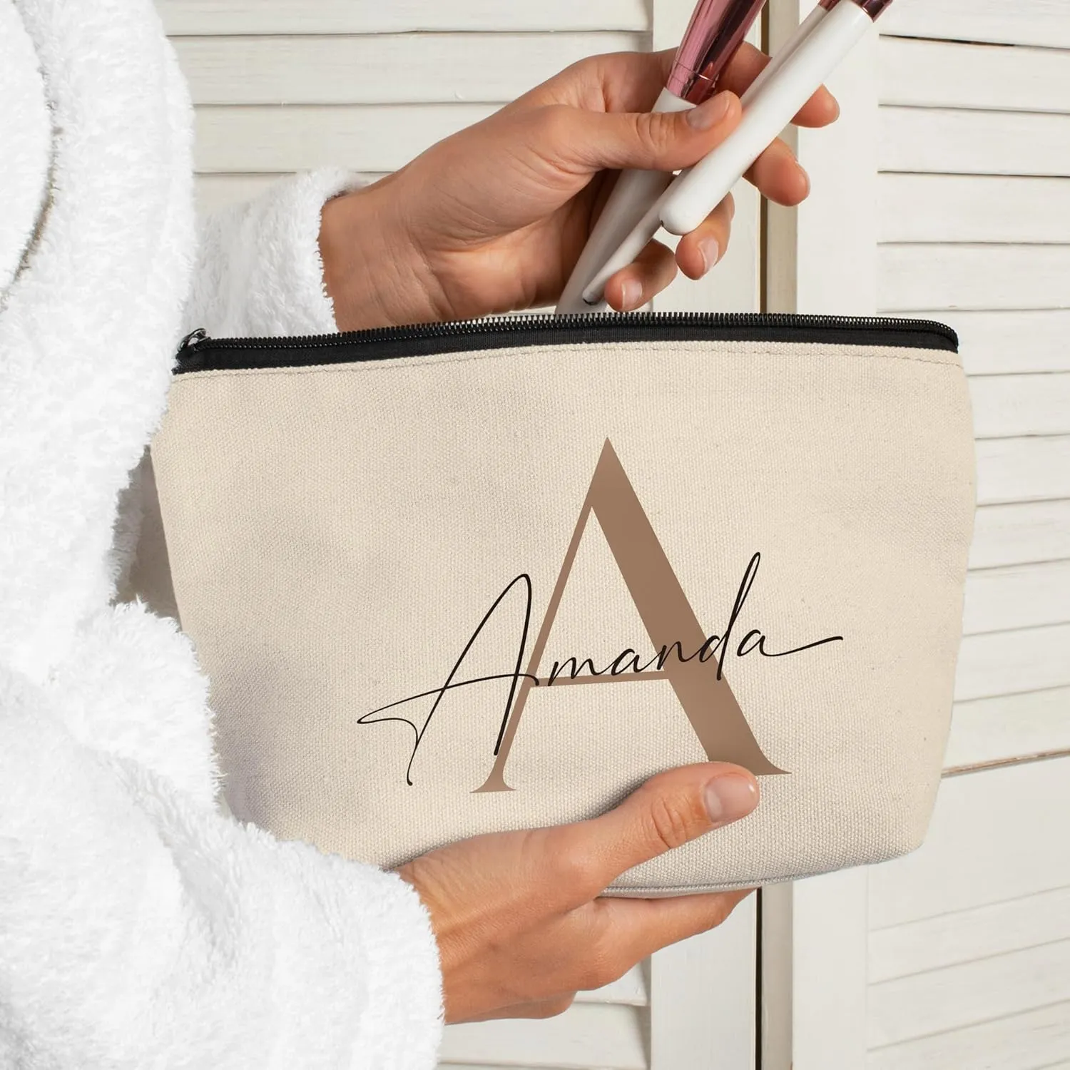 Custom Travel Makeup Bag with Initial & Name, Bridesmaids Gifts, Personalized Cosmetic Bag for Bridal Shower Gift, Birthday Gift for Girls (Initial 02)
