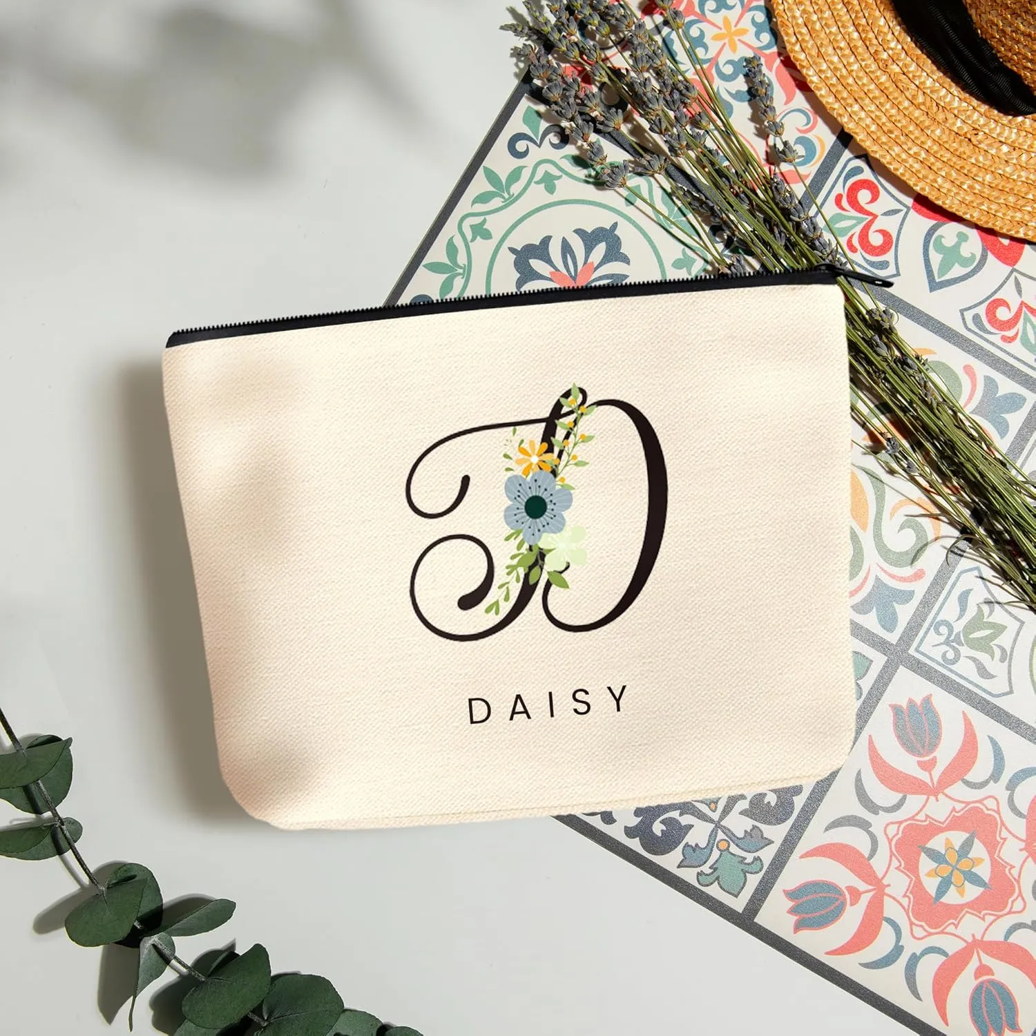 Custom Travel Makeup Bag with Initial & Name, Bridesmaids Gifts, Personalized Cosmetic Bag for Bridal Shower Gift