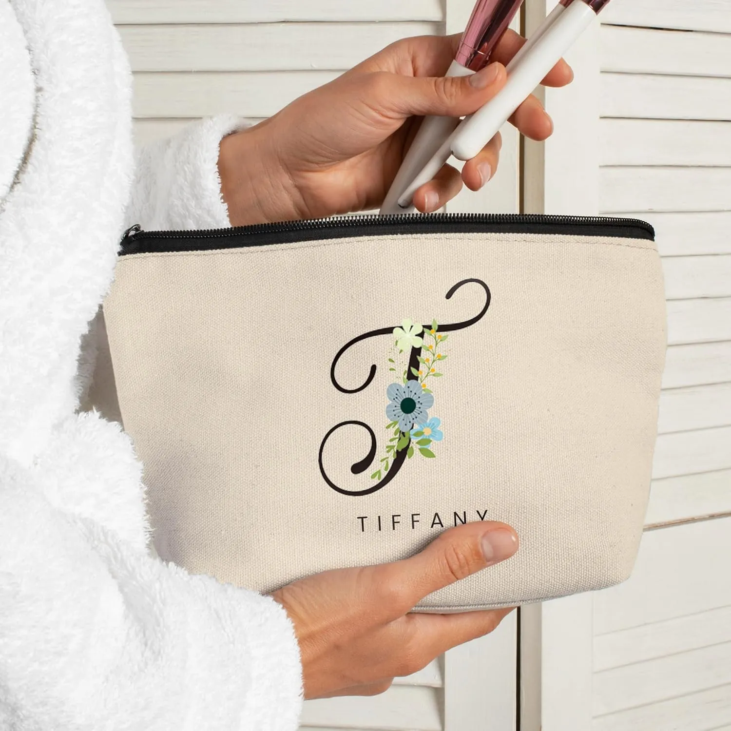 Custom Travel Makeup Bag with Initial & Name, Bridesmaids Gifts, Personalized Cosmetic Bag for Bridal Shower Gift