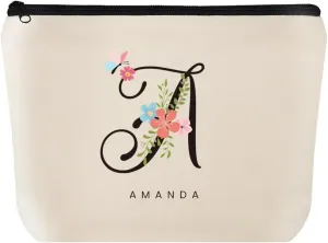 Custom Travel Makeup Bag with Initial & Name, Bridesmaids Gifts, Personalized Cosmetic Bag for Bridal Shower Gift