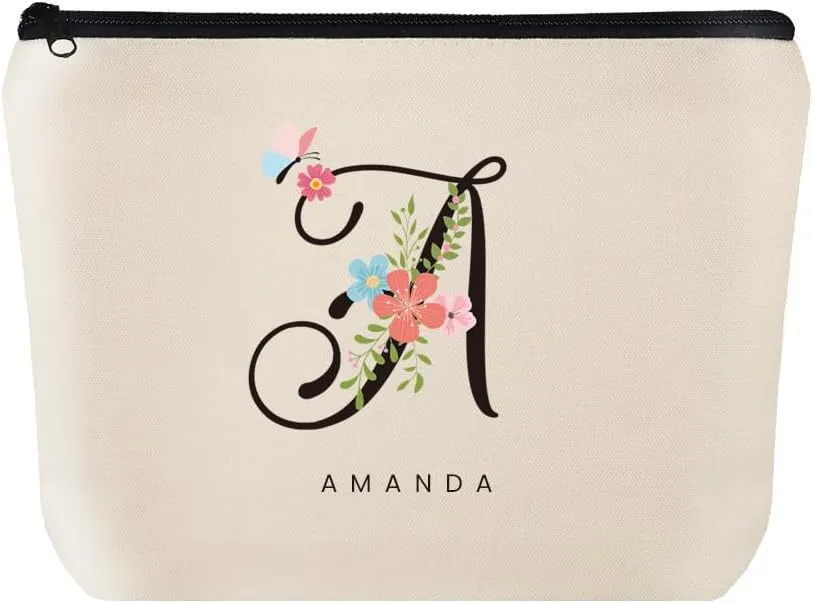 Custom Travel Makeup Bag with Initial & Name, Bridesmaids Gifts, Personalized Cosmetic Bag for Bridal Shower Gift