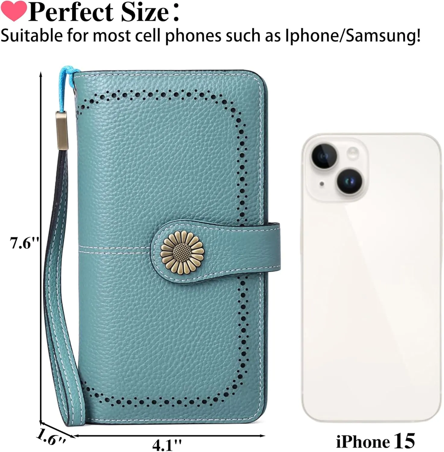 Custom Wristlet Wallet,Personalized Engraved Name Wallets with RFID Blocking Large Capacity Clutch Genuine Leather Purse Credit Card Holder for Women(Natural-Sky Blue)