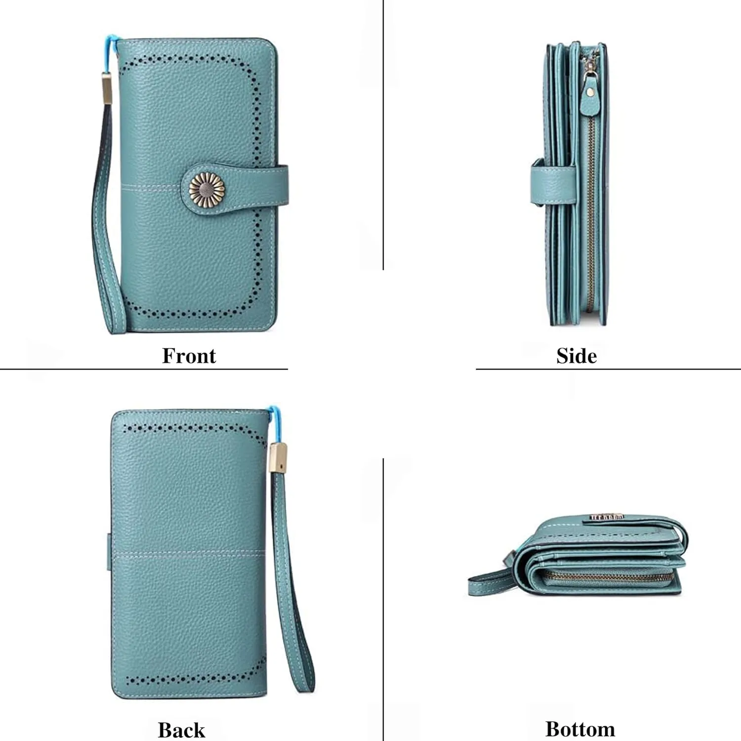 Custom Wristlet Wallet,Personalized Engraved Name Wallets with RFID Blocking Large Capacity Clutch Genuine Leather Purse Credit Card Holder for Women(Natural-Sky Blue)