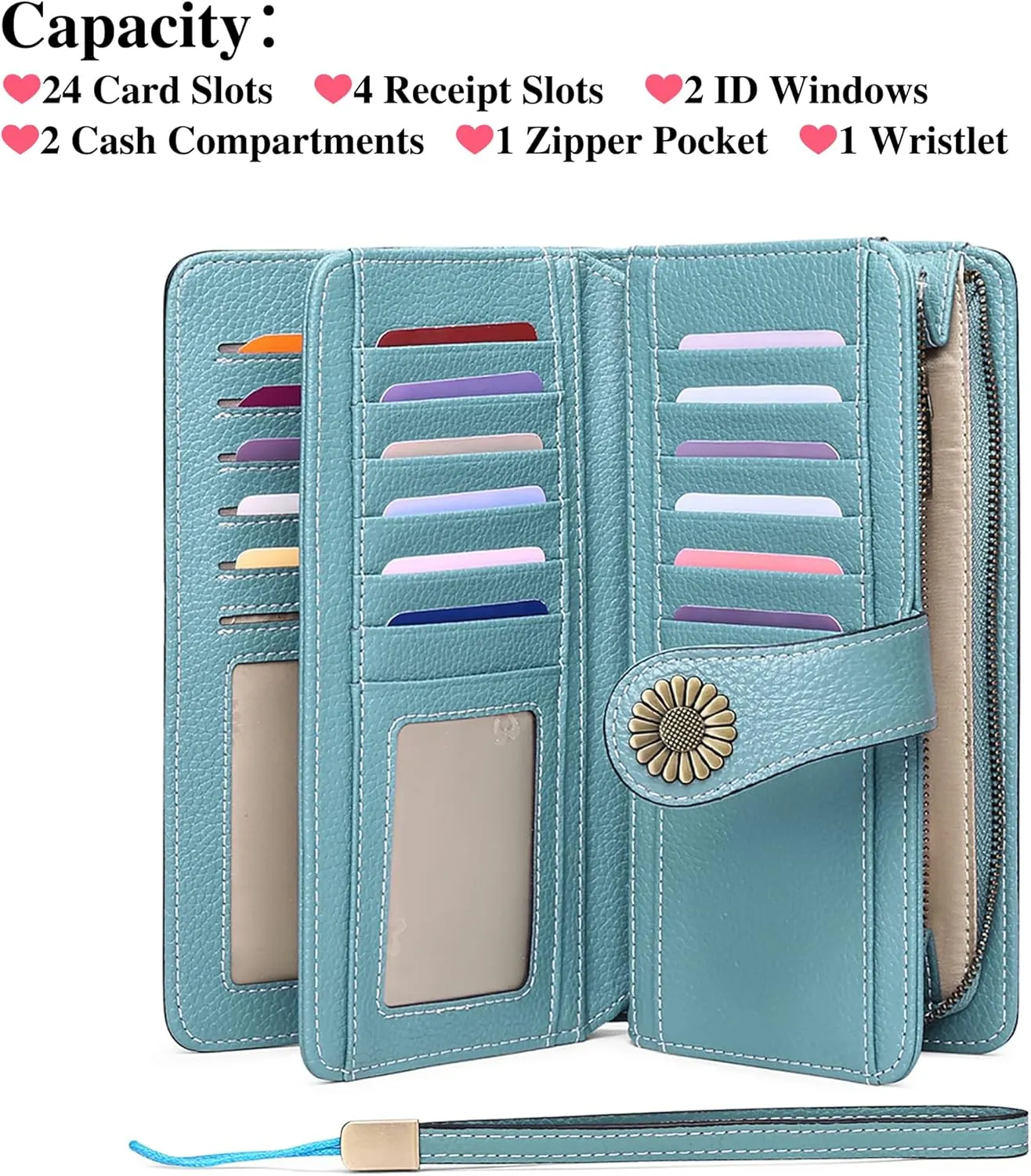 Custom Wristlet Wallet,Personalized Engraved Name Wallets with RFID Blocking Large Capacity Clutch Genuine Leather Purse Credit Card Holder for Women(Natural-Sky Blue)