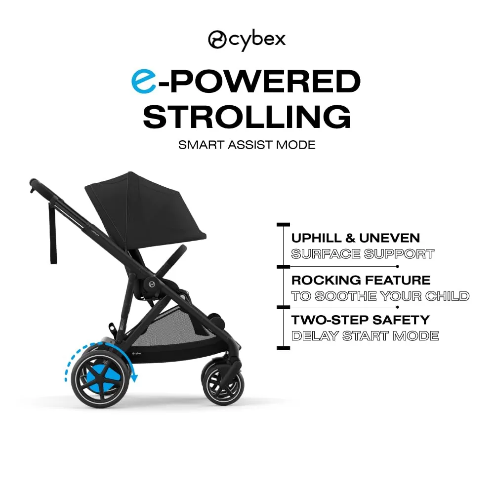 Cybex e-Gazelle S Electronic Assist Stroller – Gazelle S Single-to-Double Electric Stroller, Smart Assist, Rocking Mode, 20  Configurations & Compact Fold, Moon Black with Black Frame