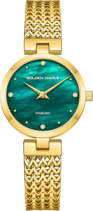 Dainty Gold Watch for Women: Mother of Pearl Dial with Diamond Time Markers, Adjustable Bracelet and Stylish Watch Box - Asteroid Series