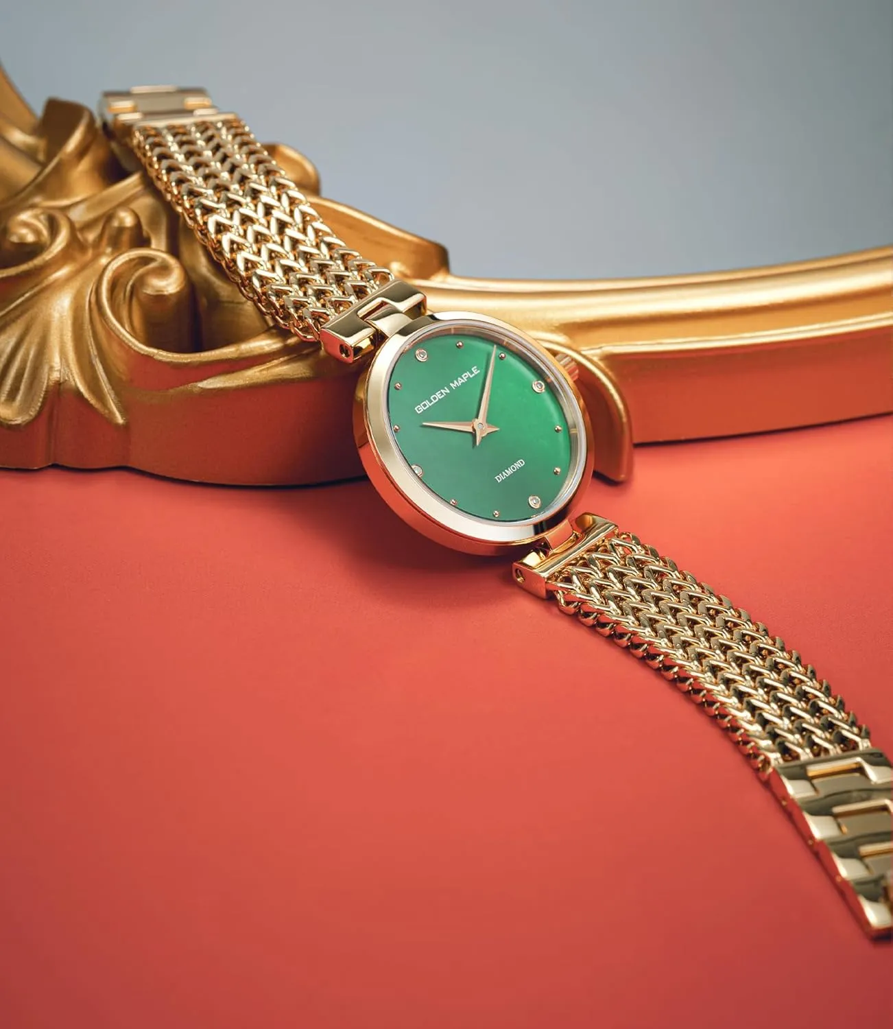 Dainty Gold Watch for Women: Mother of Pearl Dial with Diamond Time Markers, Adjustable Bracelet and Stylish Watch Box - Asteroid Series
